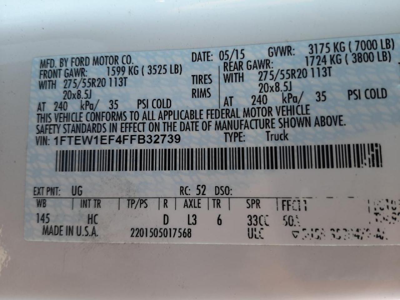 Photo 10 from auction – 2015 FORD F150 SUPER with VIN 1FTEW1EF4FFB32739
