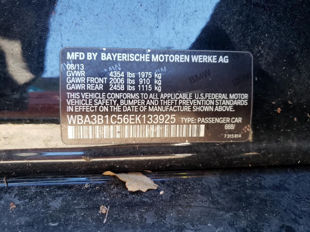 Photo 10 from auction – 2014 BMW 320 I with VIN WBA3B1C56EK133925