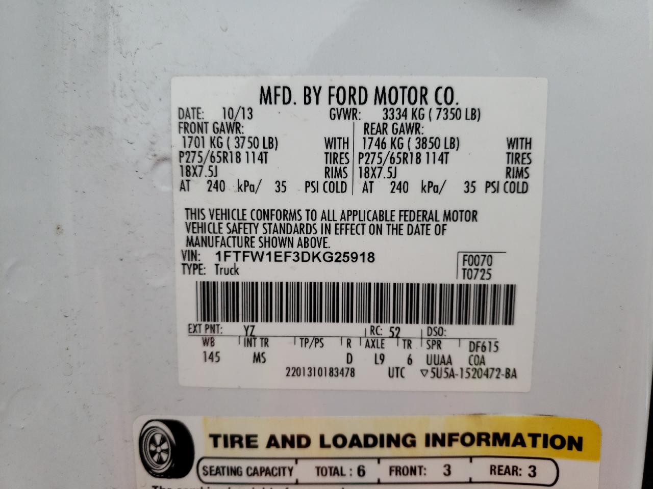 Photo 10 from auction – 2013 FORD F150 SUPER with VIN 1FTFW1EF3DKG25918