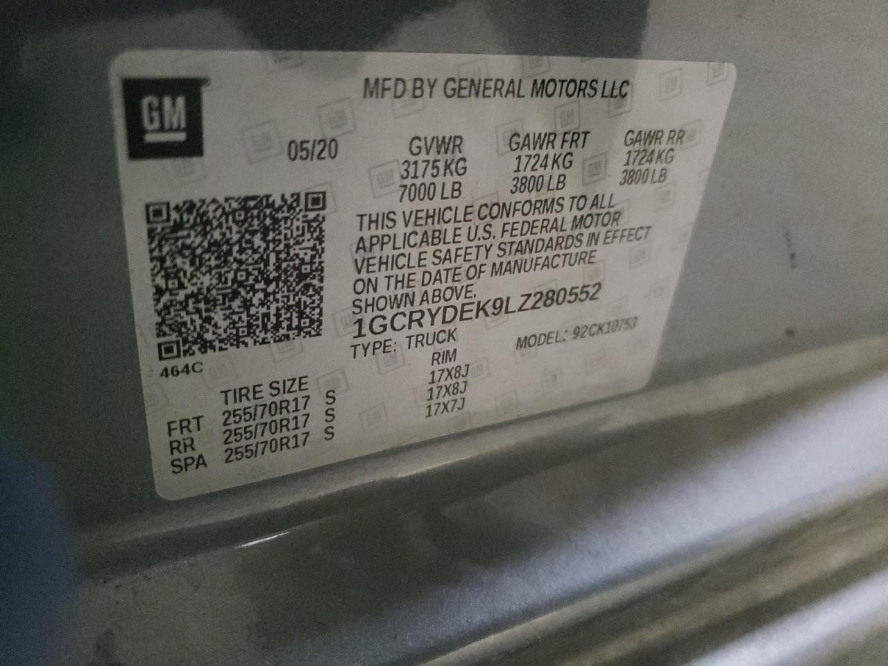 Photo 10 from auction – 2020 CHEVROLET SILVERADO with VIN 1GCRYDEK9LZ280552