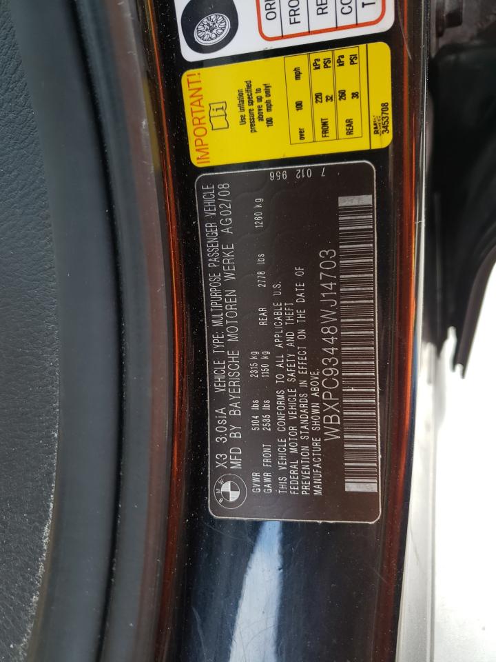Photo 10 from auction – 2008 BMW X3 3.0SI with VIN WBXPC93448WJ14703