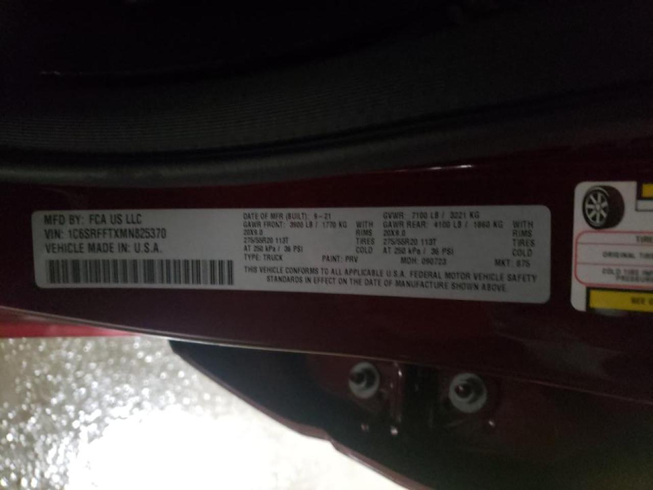 Photo 10 from auction – 2021 RAM 1500 BIG H with VIN 1C6SRFFTXMN825370