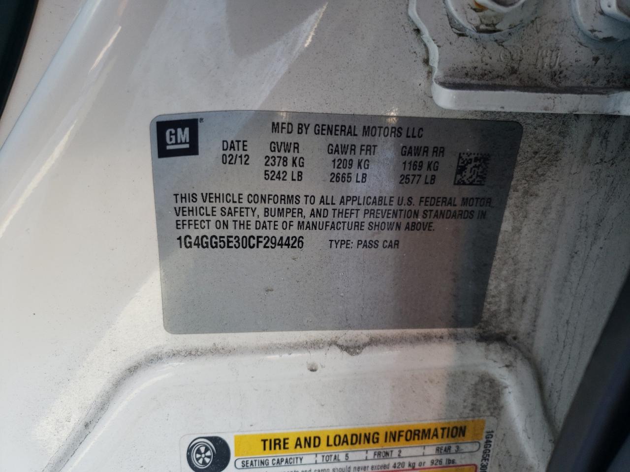 Photo 10 from auction – 2012 BUICK LACROSSE P with VIN 1G4GG5E30CF294426