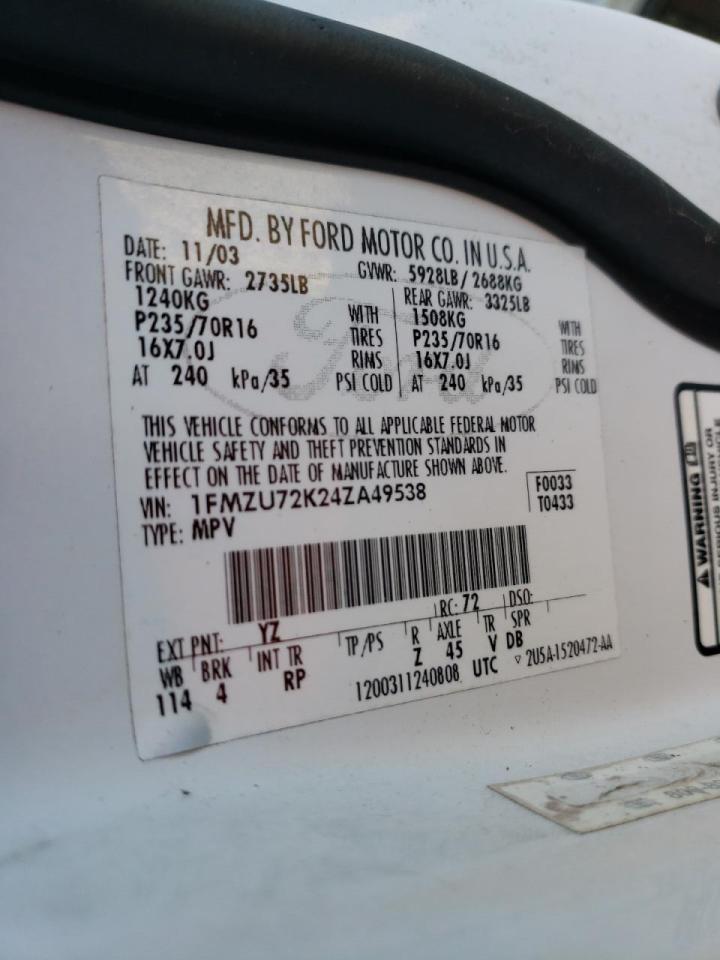 Photo 10 from auction – 2004 FORD EXPLORER X with VIN 1FMZU72K24ZA49538
