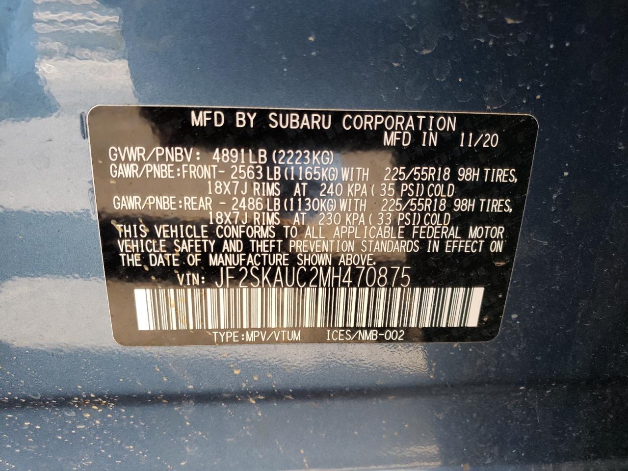 Photo 10 from auction – 2021 SUBARU FORESTER L with VIN JF2SKAUC2MH470875
