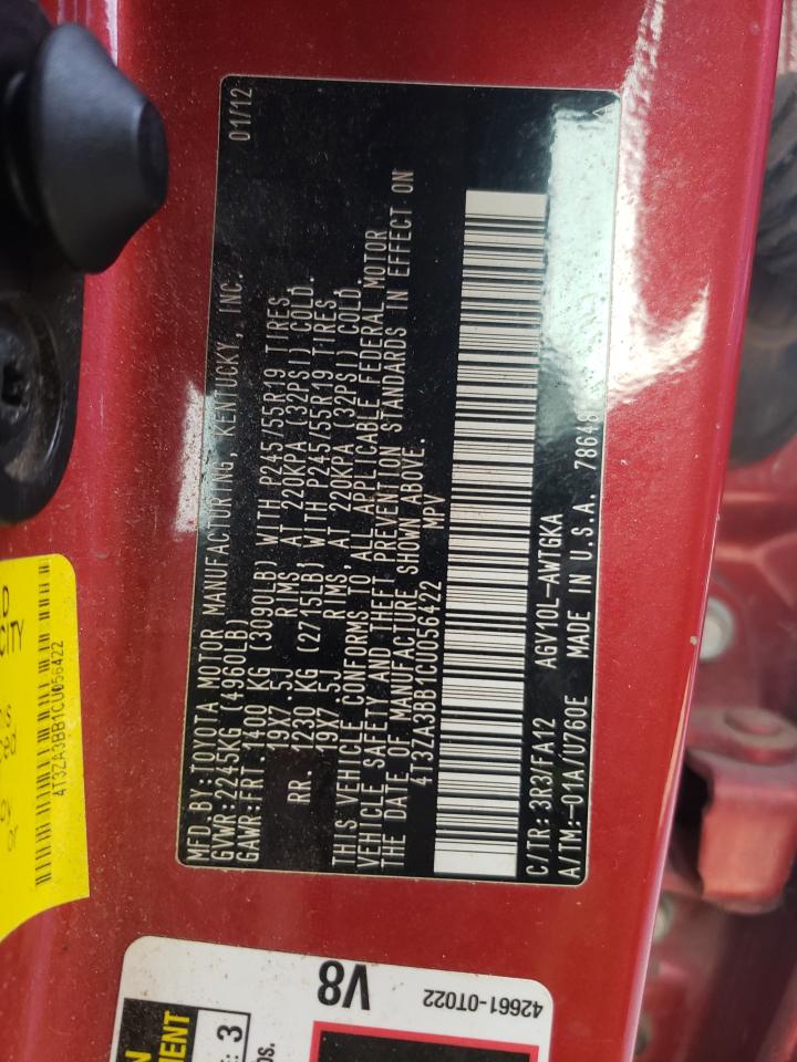 Photo 10 from auction – 2012 TOYOTA VENZA LE with VIN 4T3ZA3BB1CU056422