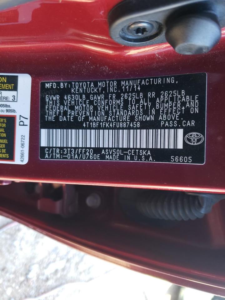 Photo 10 from auction – 2015 TOYOTA CAMRY LE with VIN 4T1BF1FK4FU887458