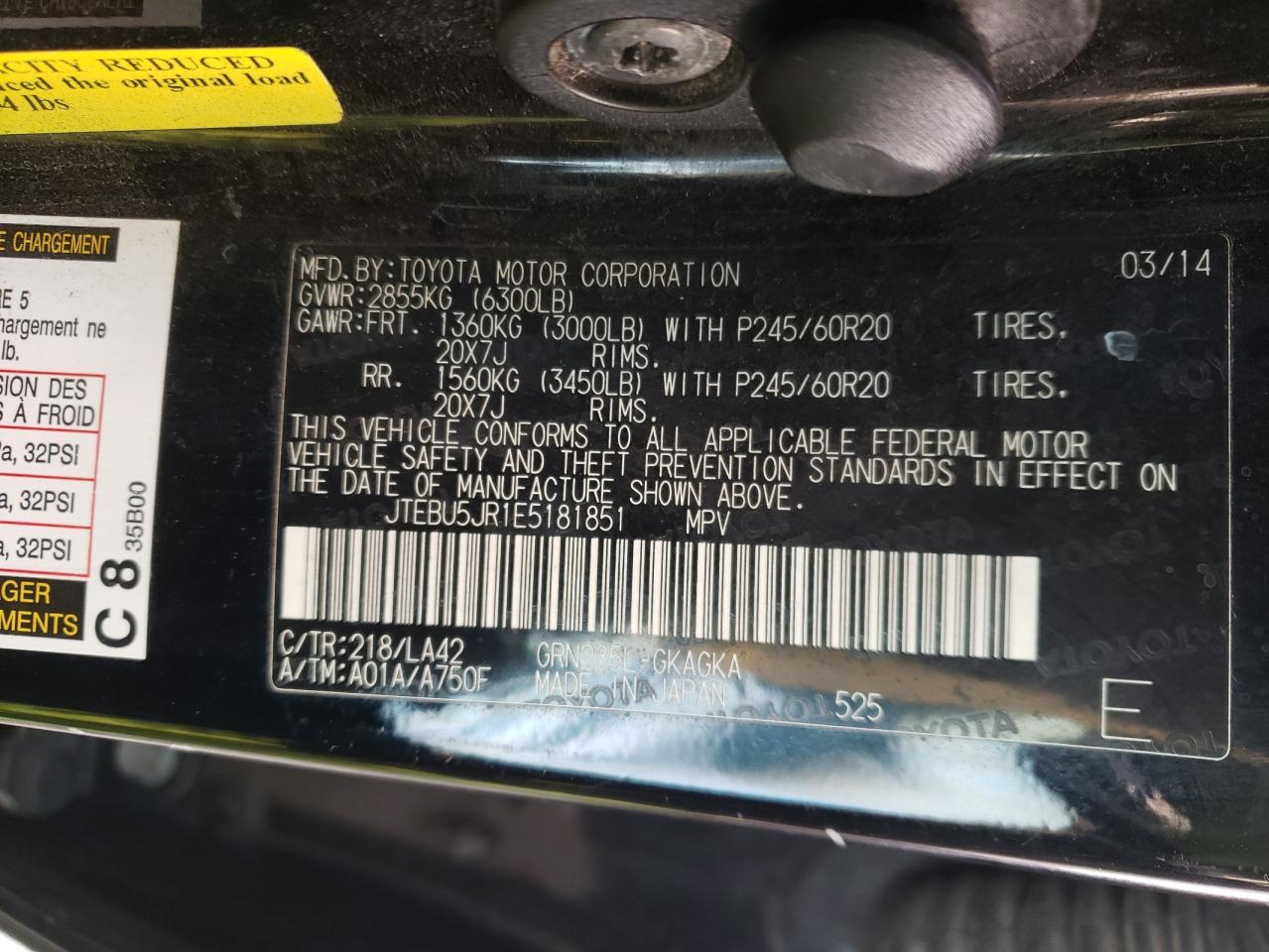 Photo 10 from auction – 2014 TOYOTA 4RUNNER SR with VIN JTEBU5JR1E5181851