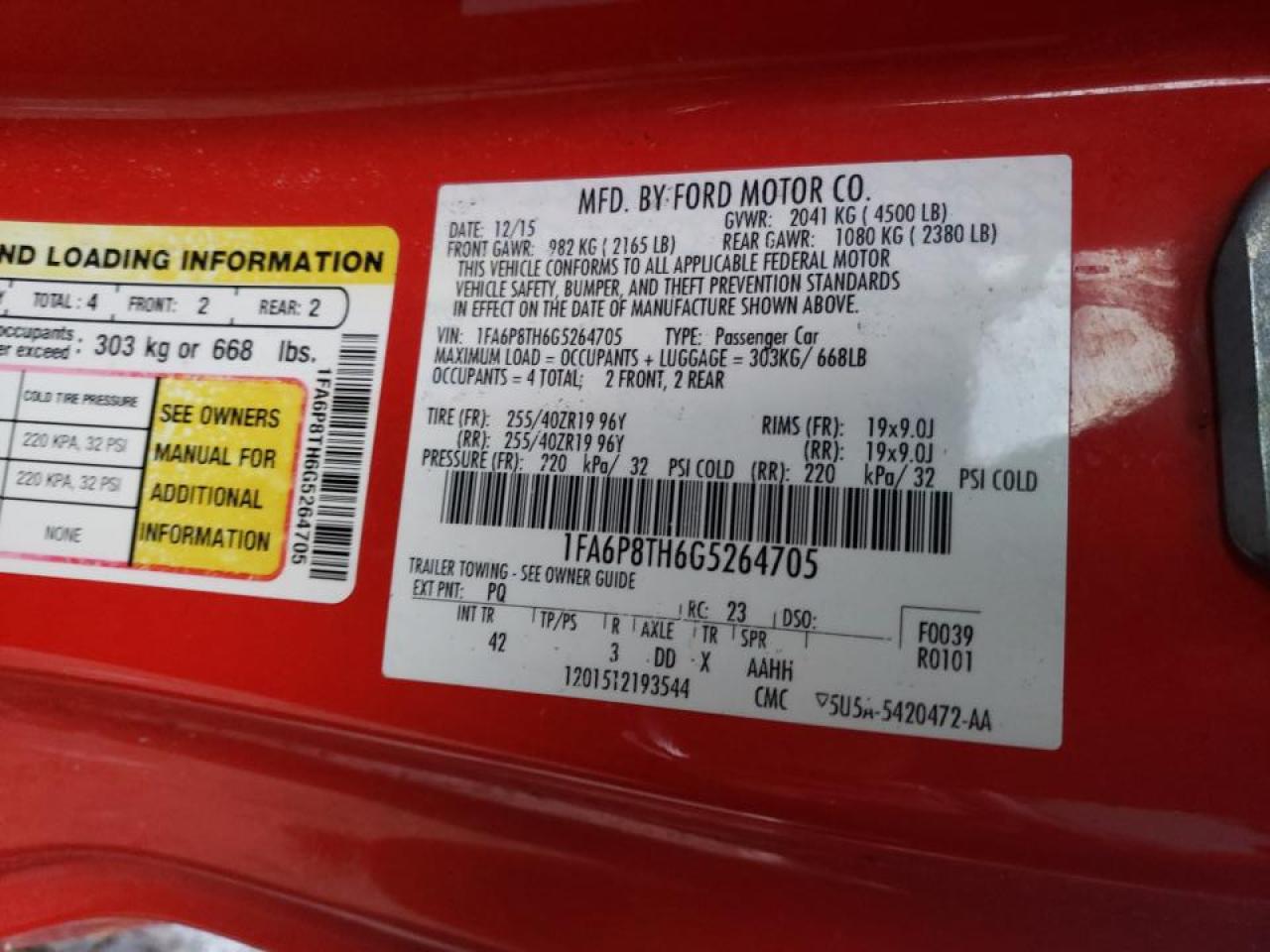 Photo 10 from auction – 2016 FORD MUSTANG with VIN 1FA6P8TH6G5264705
