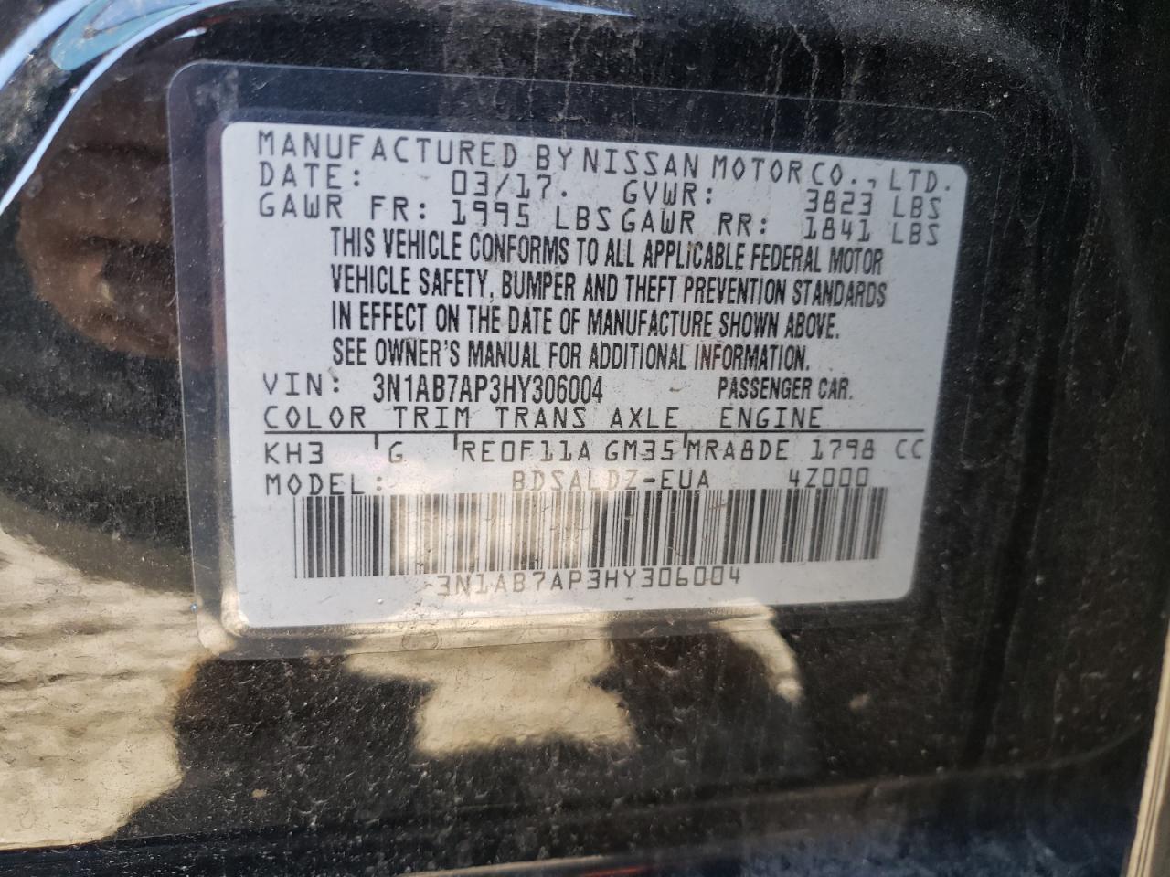 Photo 10 from auction – 2017 NISSAN SENTRA S with VIN 3N1AB7AP3HY306004