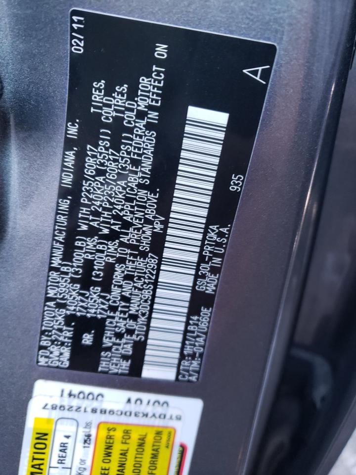 Photo 10 from auction – 2011 TOYOTA SIENNA XLE with VIN 5TDYK3DC9BS122987