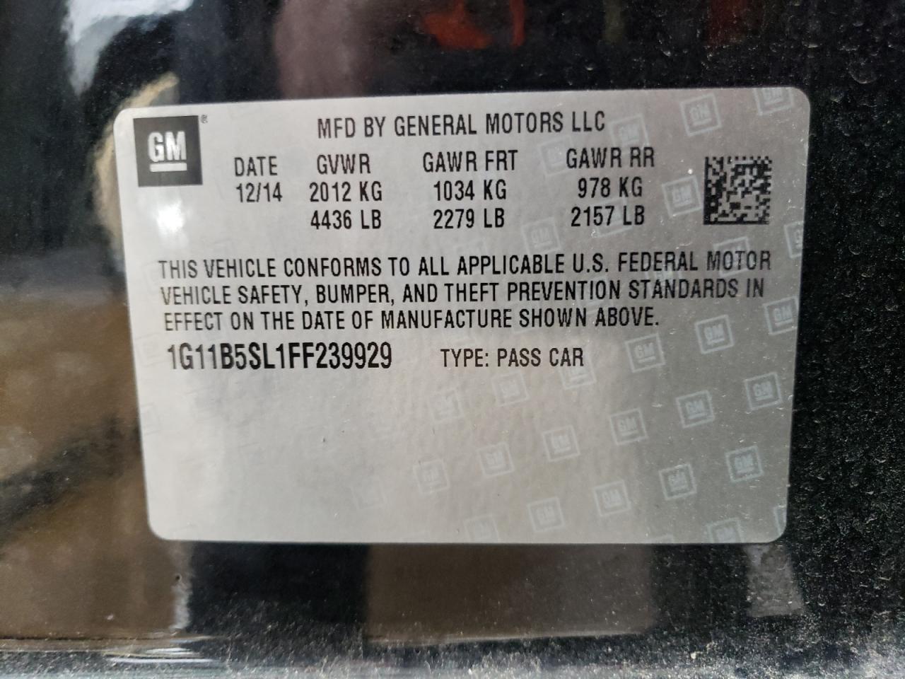 Photo 10 from auction – 2015 CHEVROLET MALIBU LS with VIN 1G11B5SL1FF239929