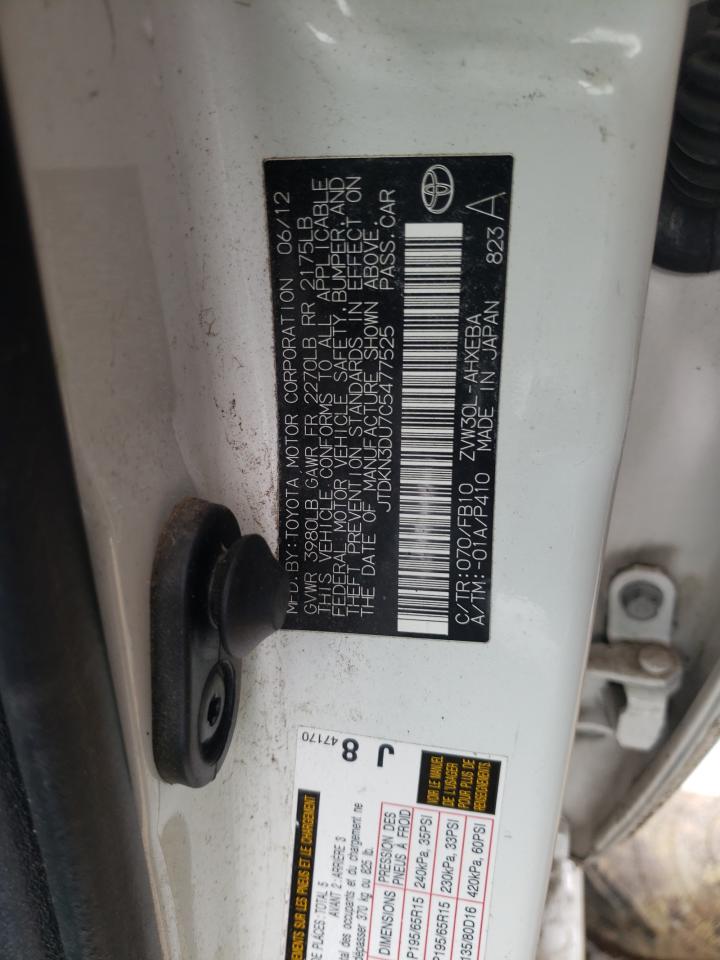 Photo 10 from auction – 2012 TOYOTA PRIUS with VIN JTDKN3DU7C5477525