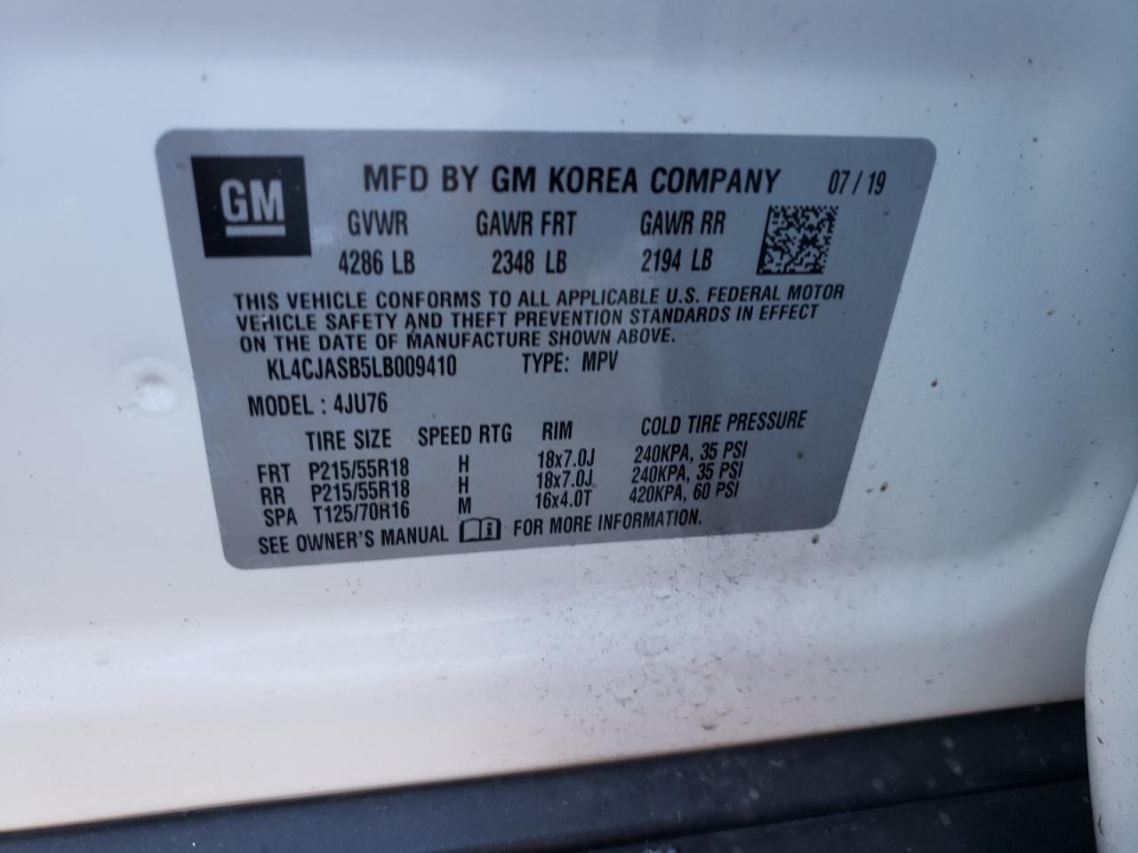 Photo 10 from auction – 2020 BUICK ENCORE PRE with VIN KL4CJASB5LB009410
