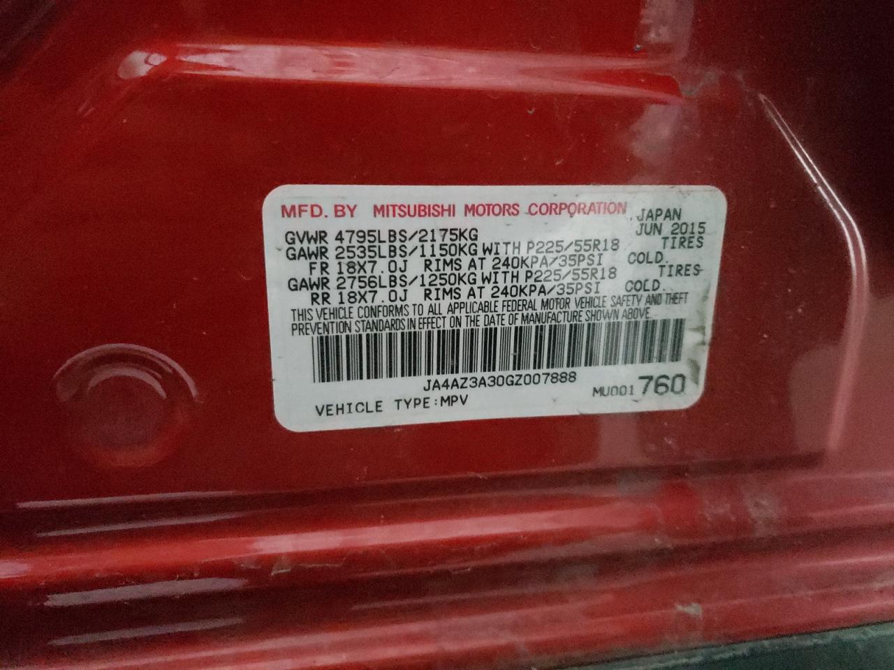 Photo 10 from auction – 2016 MITSUBISHI OUTLANDER with VIN JA4AZ3A30GZ007888