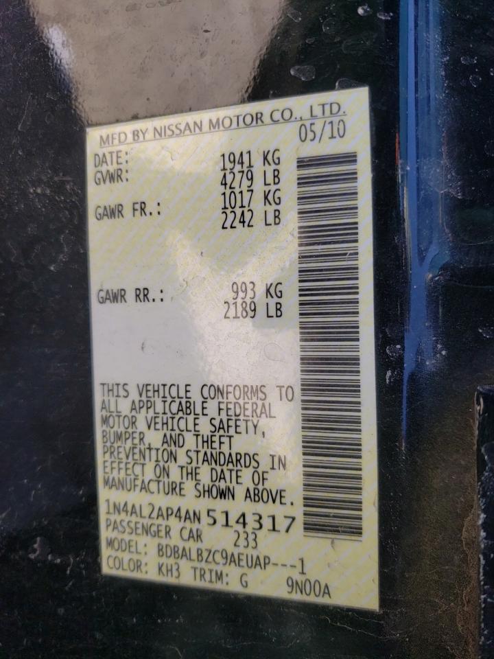 Photo 10 from auction – 2010 NISSAN ALTIMA BAS with VIN 1N4AL2AP4AN514317