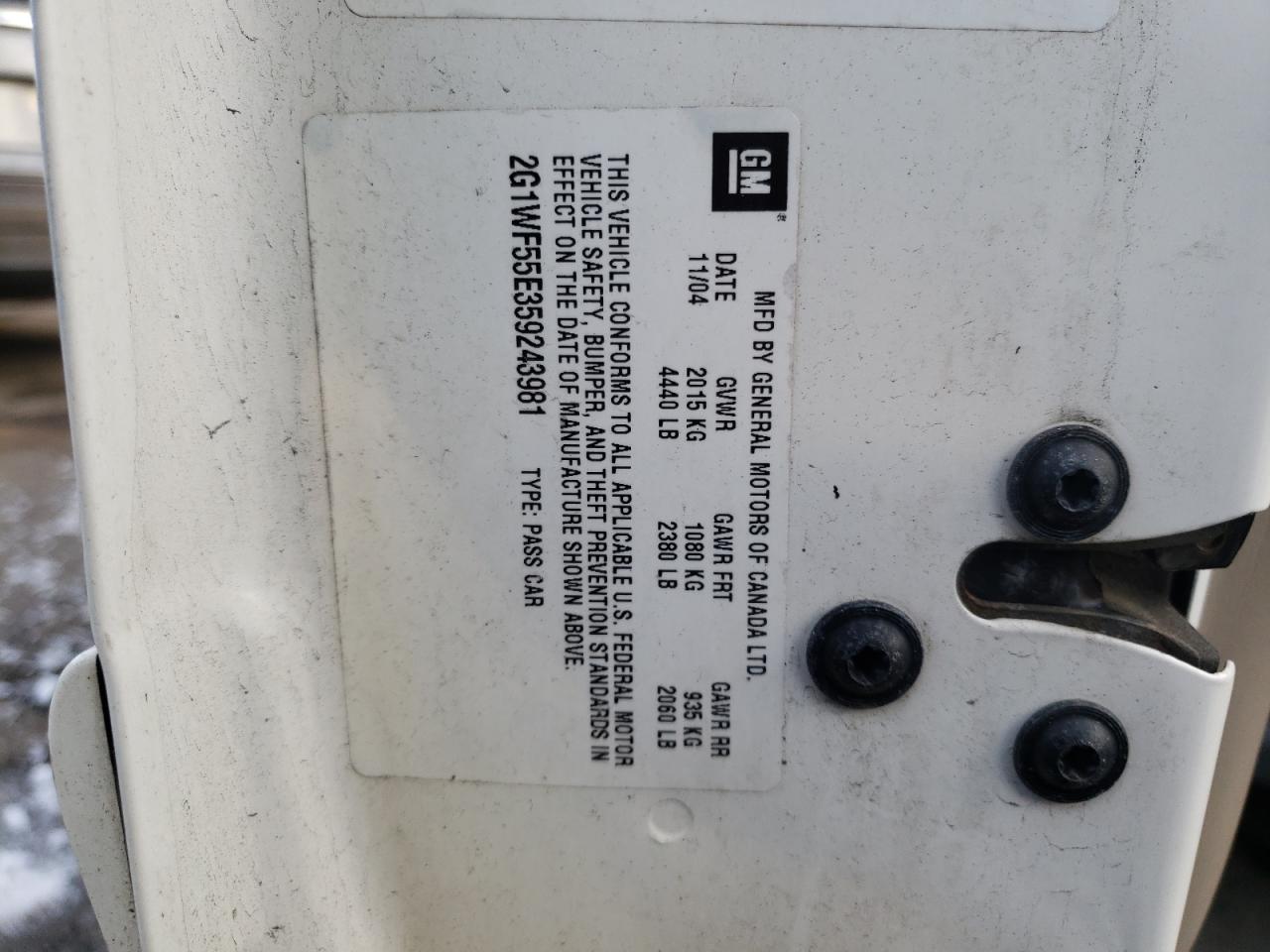 Foto 10 de la subasta – 2005 CHEVROLET IMPALA con VIN 2G1WF55E359243981