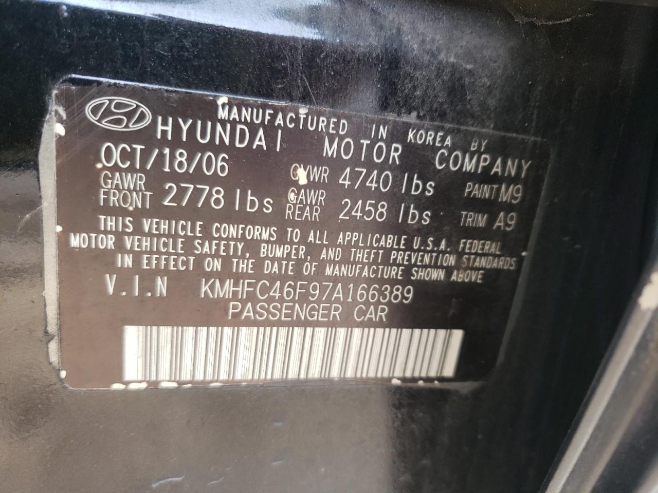 Photo 10 from auction – 2007 HYUNDAI AZERA SE with VIN KMHFC46F97A166389