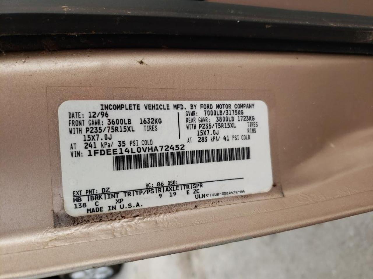 Photo 10 from auction – 1997 FORD ECONOLINE with VIN 1FDEE14L0VHA72452