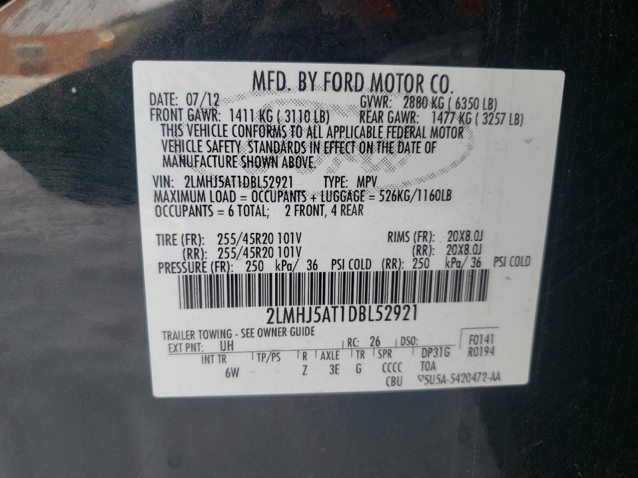 Photo 10 from auction – 2013 LINCOLN MKT with VIN 2LMHJ5AT1DBL52921