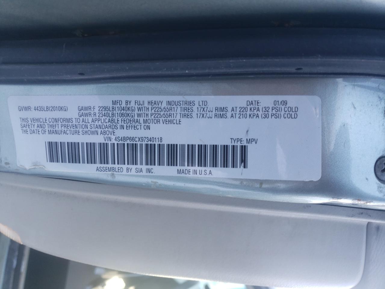 Photo 10 from auction – 2009 SUBARU OUTBACK 2. with VIN 4S4BP66CX97340118