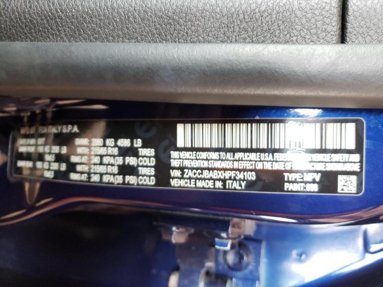 Photo 10 from auction – 2017 JEEP RENEGADE S with VIN ZACCJBABXHPF34103