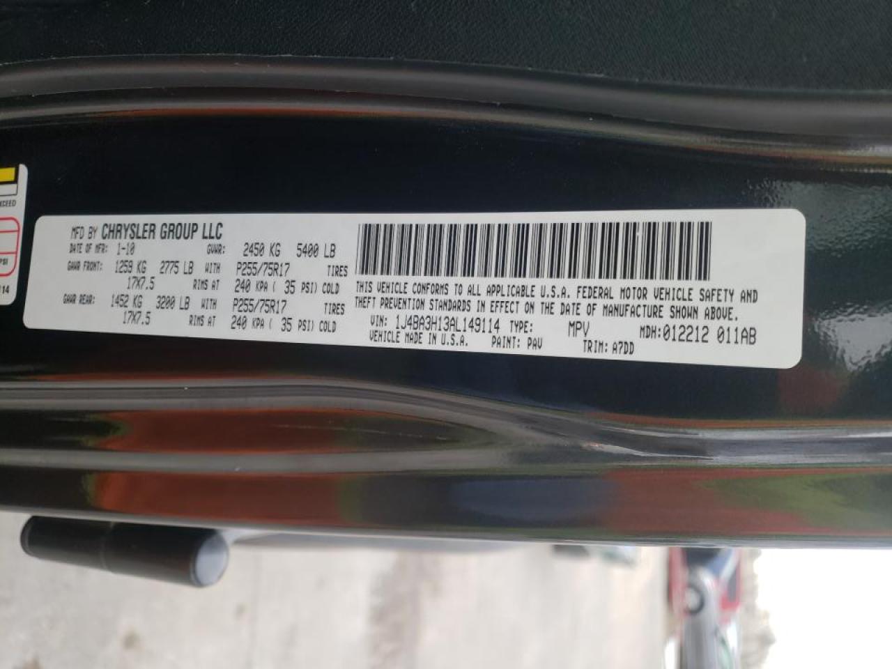 Photo 10 from auction – 2010 JEEP WRANGLER U with VIN 1J4BA3H13AL149114