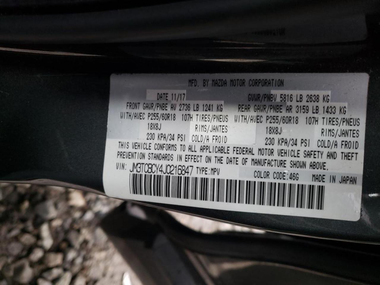 Photo 10 from auction – 2018 MAZDA CX-9 TOURI with VIN JM3TCBCY4J0216847