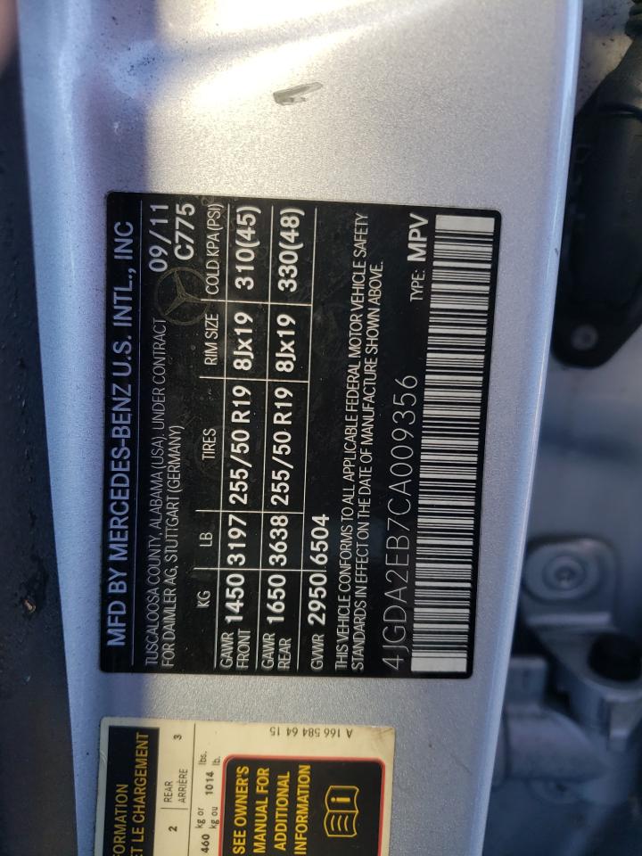 Photo 10 from auction – 2012 MERCEDES-BENZ ML 350 BLU with VIN 4JGDA2EB7CA009356