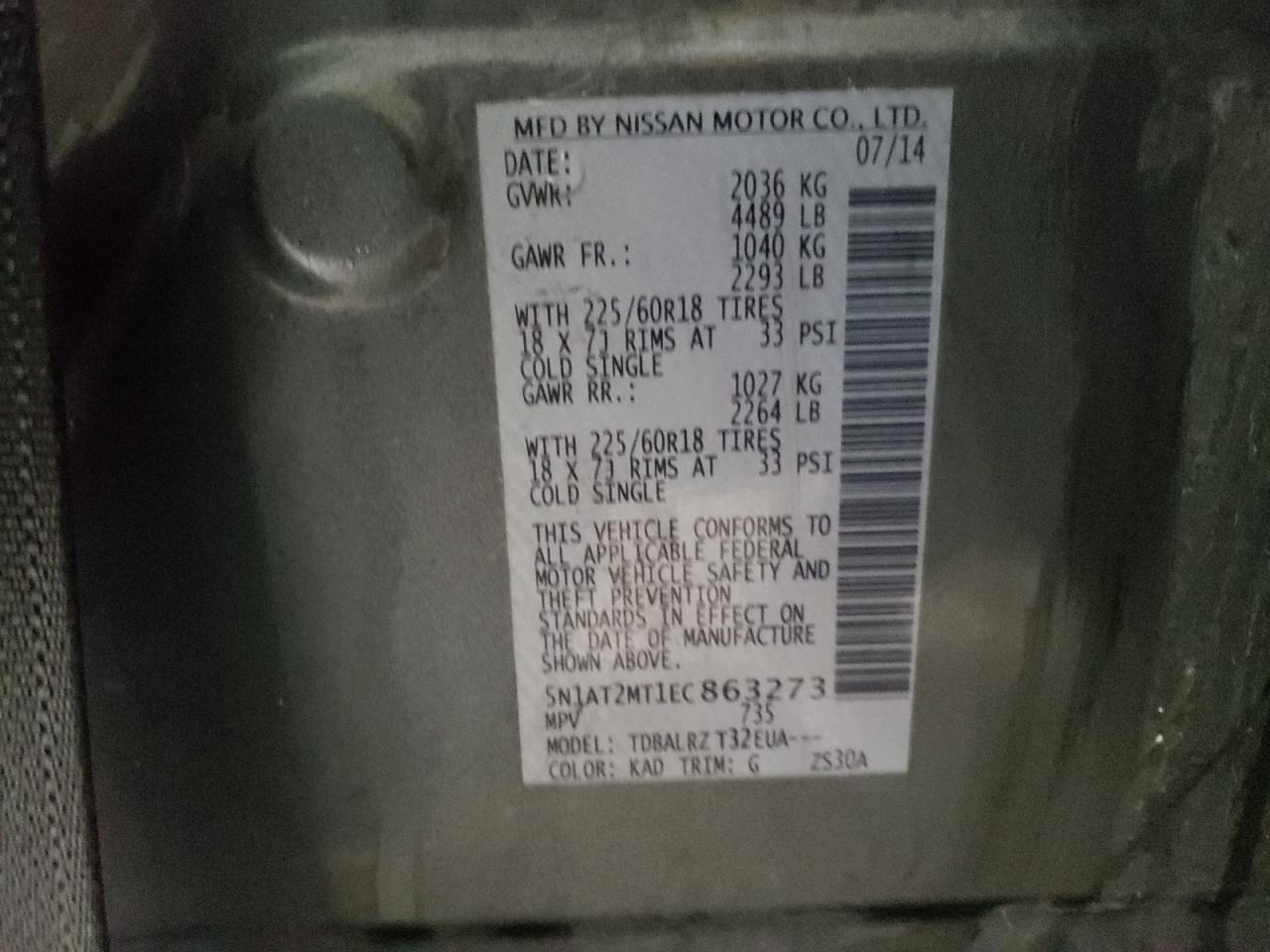 Photo 10 from auction – 2014 NISSAN ROGUE S with VIN 5N1AT2MT1EC863273