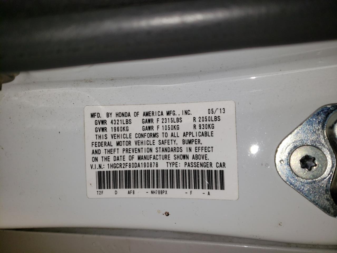 Photo 10 from auction – 2013 HONDA ACCORD EXL with VIN 1HGCR2F80DA190878