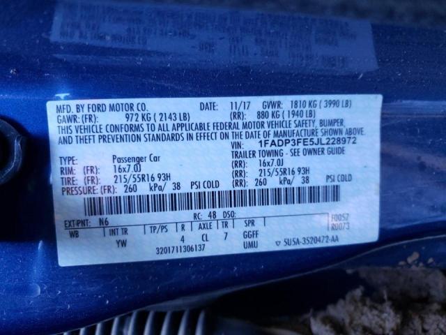 Photo 10 from auction – 2018 FORD FOCUS SE with VIN 1FADP3FE5JL228972