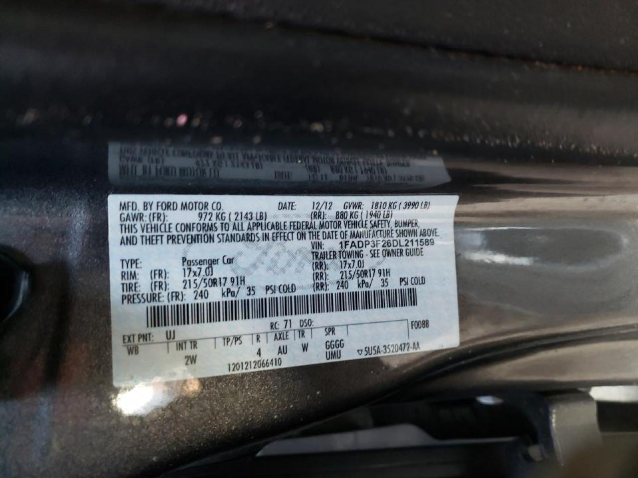 Photo 10 from auction – 2013 FORD FOCUS SE with VIN 1FADP3F26DL211589