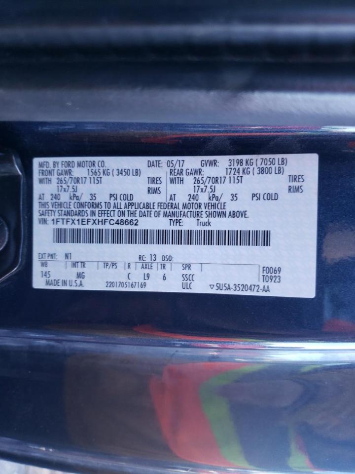 Photo 10 from auction – 2017 FORD F150 SUPER with VIN 1FTFX1EFXHFC48662