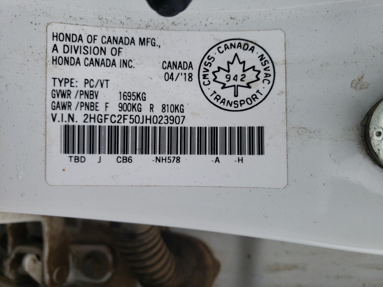 Photo 10 from auction – 2018 HONDA CIVIC LX with VIN 2HGFC2F50JH023907