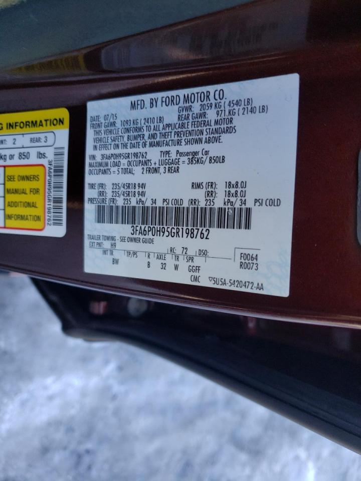 Photo 10 from auction – 2016 FORD FUSION SE with VIN 3FA6P0H95GR198762