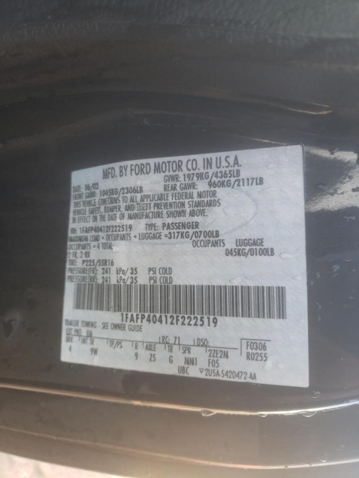 Photo 10 from auction – 2002 FORD MUSTANG with VIN 1FAFP40412F222519
