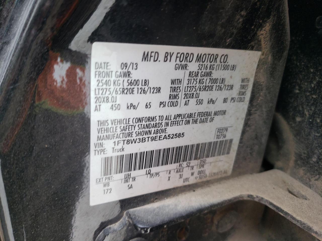 Photo 10 from auction – 2014 FORD F350 SUPER with VIN 1FT8W3BT9EEA52585