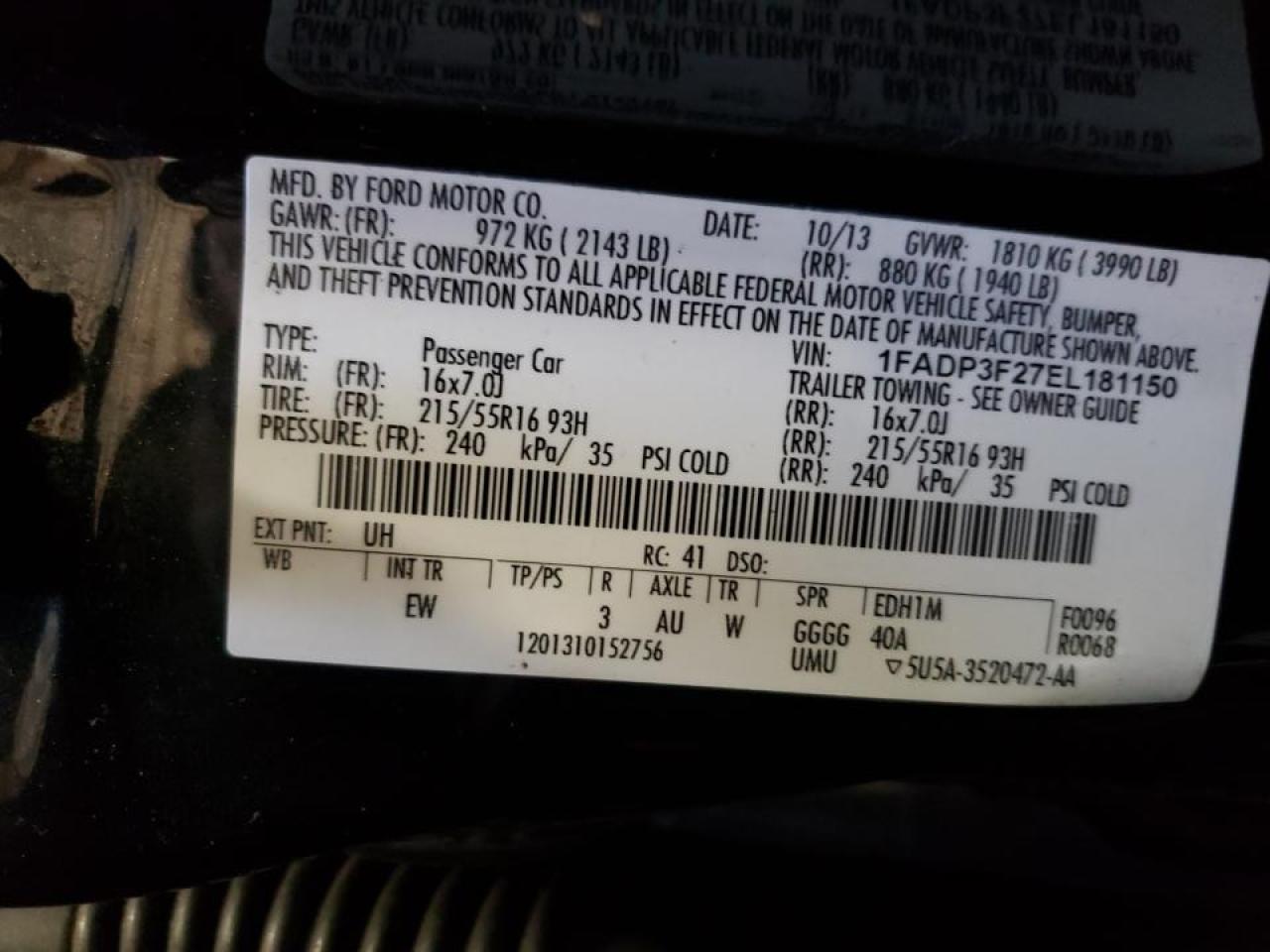 Photo 10 from auction – 2014 FORD FOCUS SE with VIN 1FADP3F27EL181150