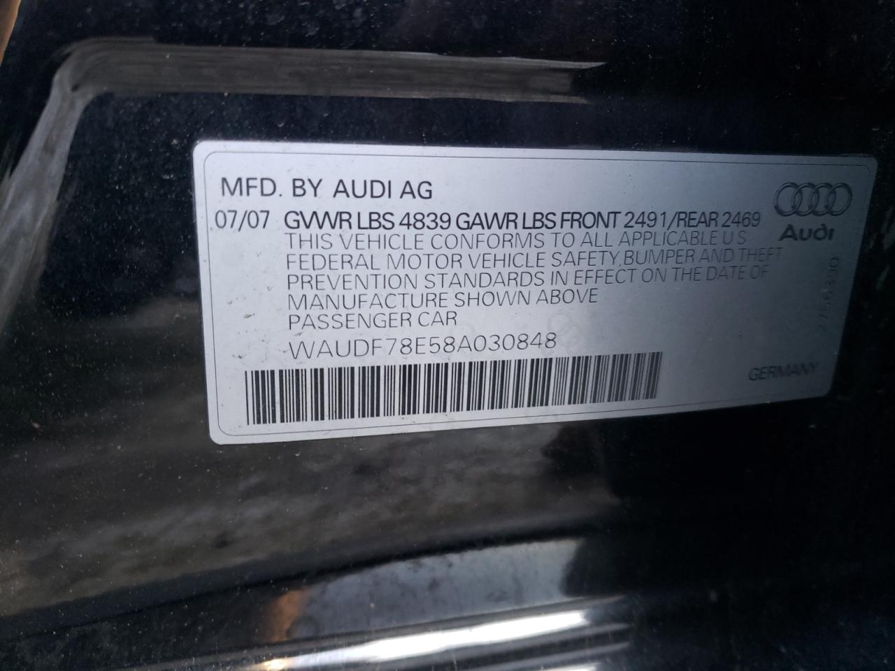 Фото 10 с аукциона – 2008 AUDI A4 2.0T QU с VIN WAUDF78E58A030848