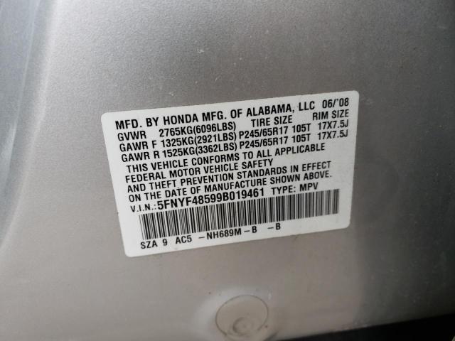 Photo 10 from auction – 2009 HONDA PILOT EXL with VIN 5FNYF48599B019461