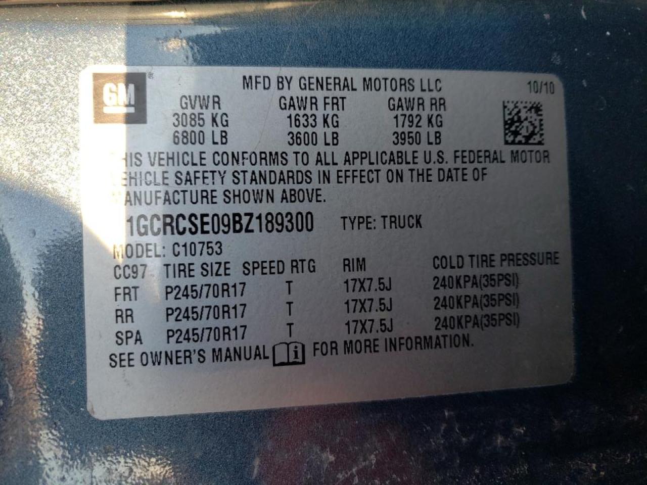 Photo 10 from auction – 2011 CHEVROLET SILVERADO with VIN 1GCRCSE09BZ189300