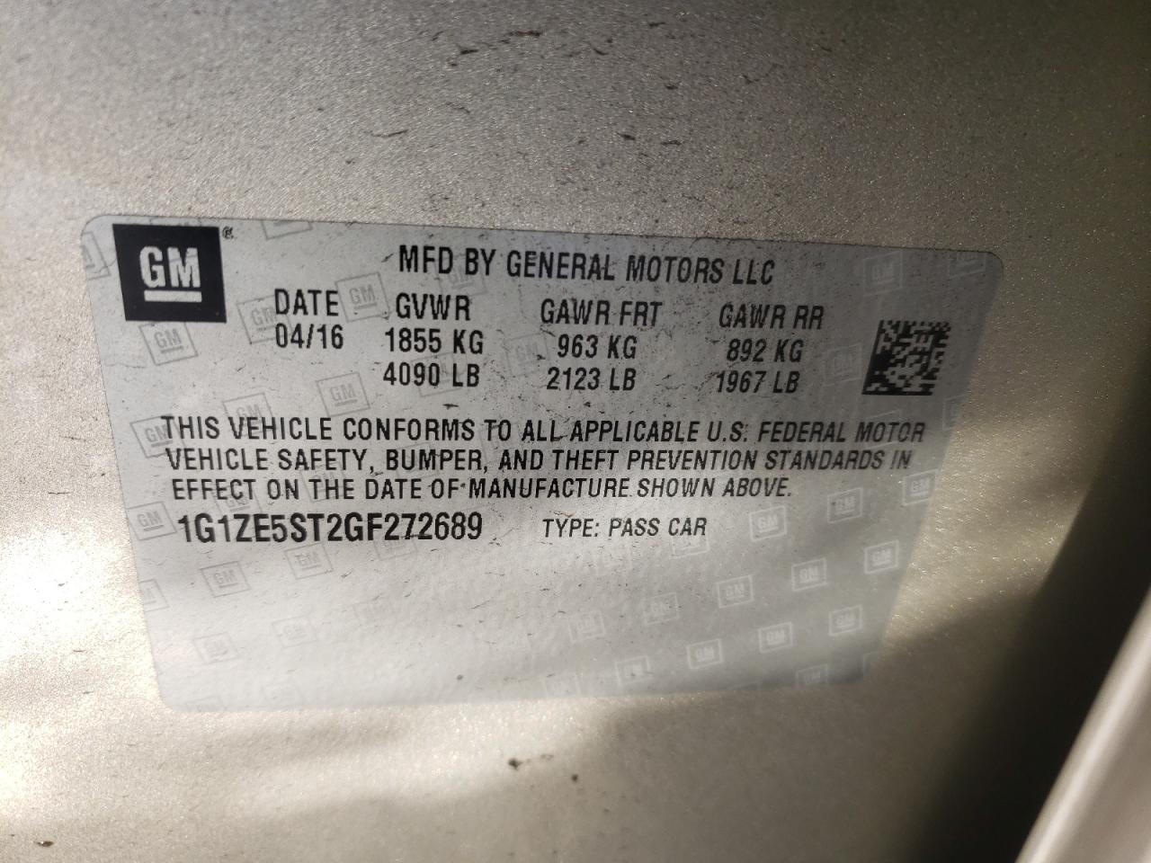 Photo 10 from auction – 2016 CHEVROLET MALIBU LT with VIN 1G1ZE5ST2GF272689