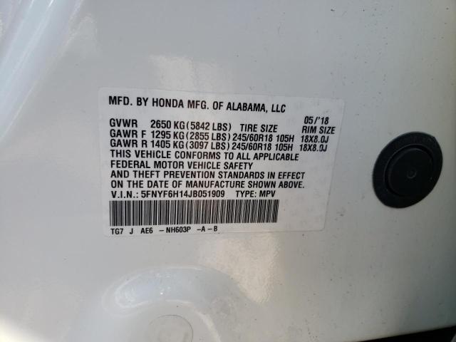 Photo 10 from auction – 2018 HONDA PILOT LX with VIN 5FNYF6H14JB051909
