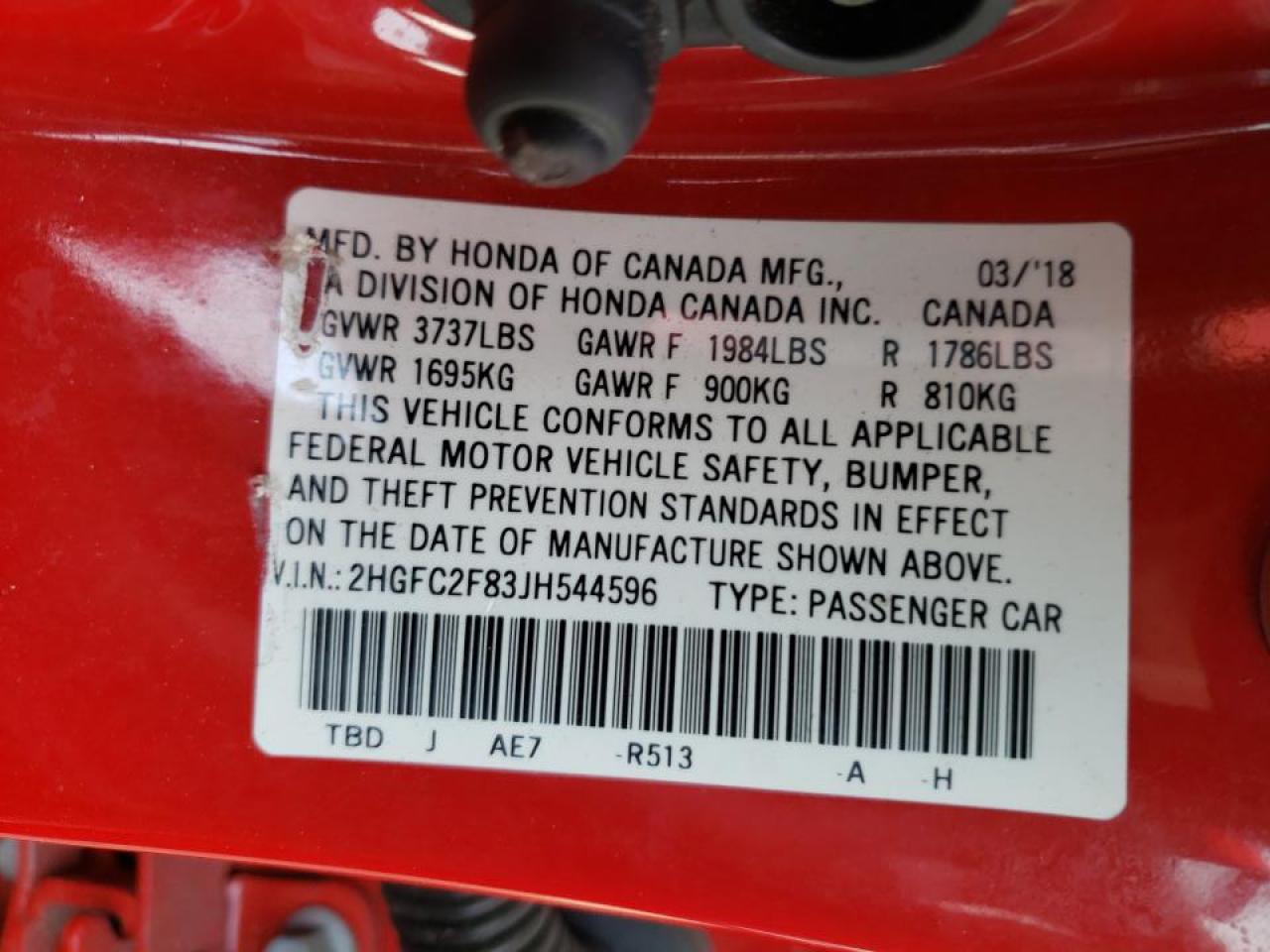 Photo 10 from auction – 2018 HONDA CIVIC EX with VIN 2HGFC2F83JH544596