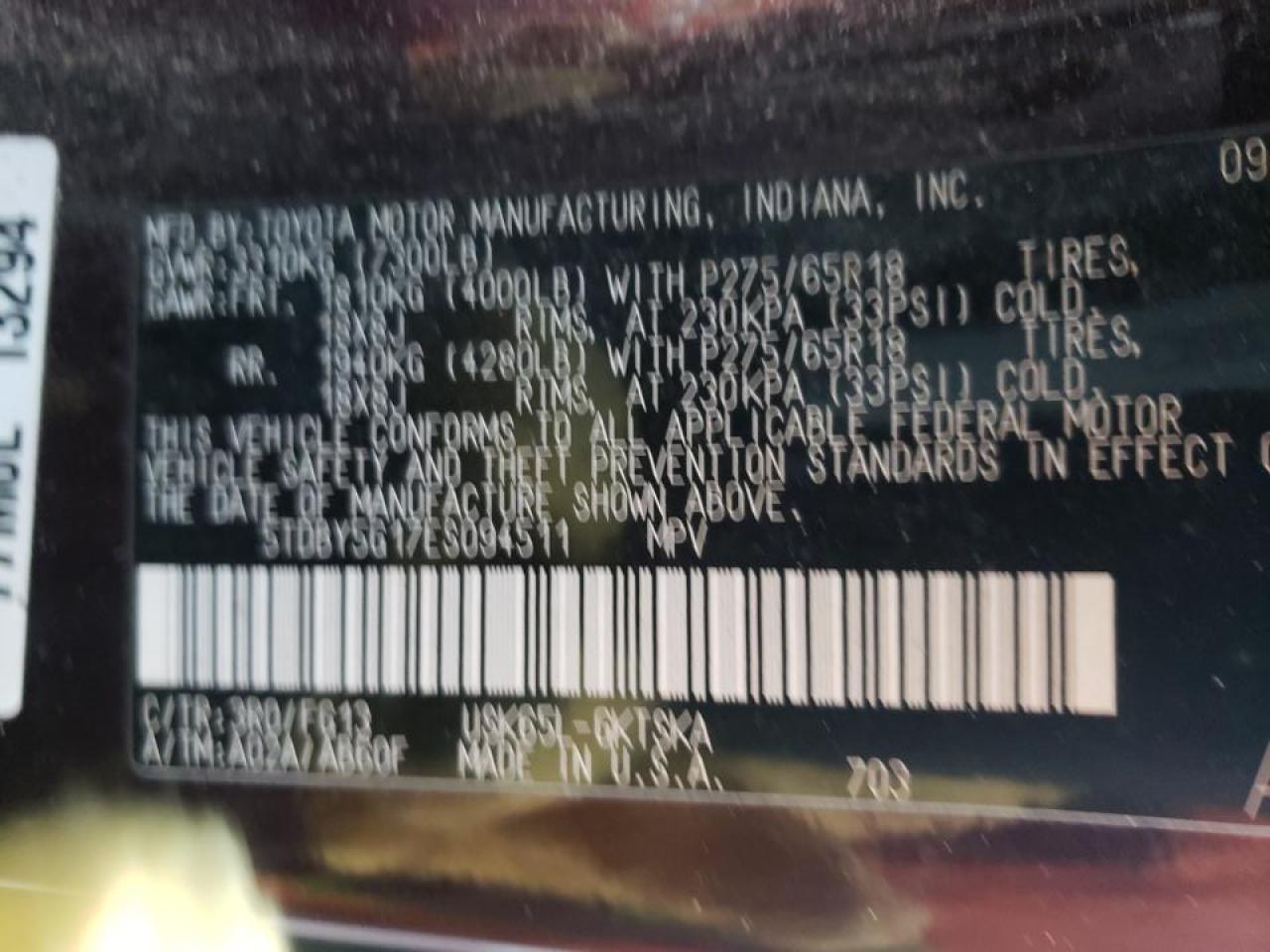 Photo 10 from auction – 2014 TOYOTA SEQUOIA SR with VIN 5TDBY5G17ES094511