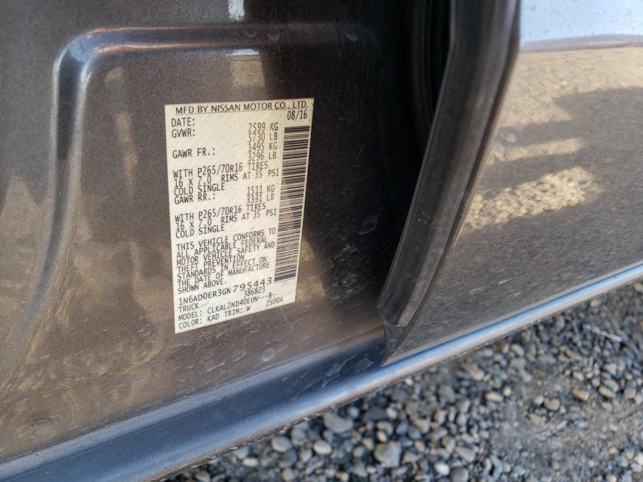 Photo 10 from auction – 2016 NISSAN FRONTIER S with VIN 1N6AD0ER3GN795443