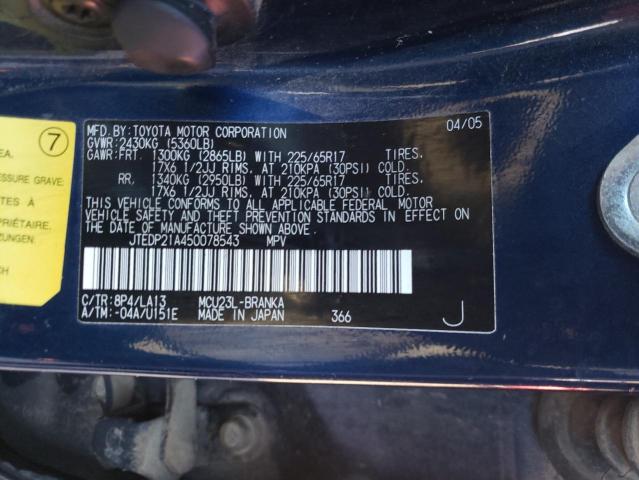 Foto 10 de la subasta – 2005 TOYOTA HIGHLANDER con VIN JTEDP21A450078543