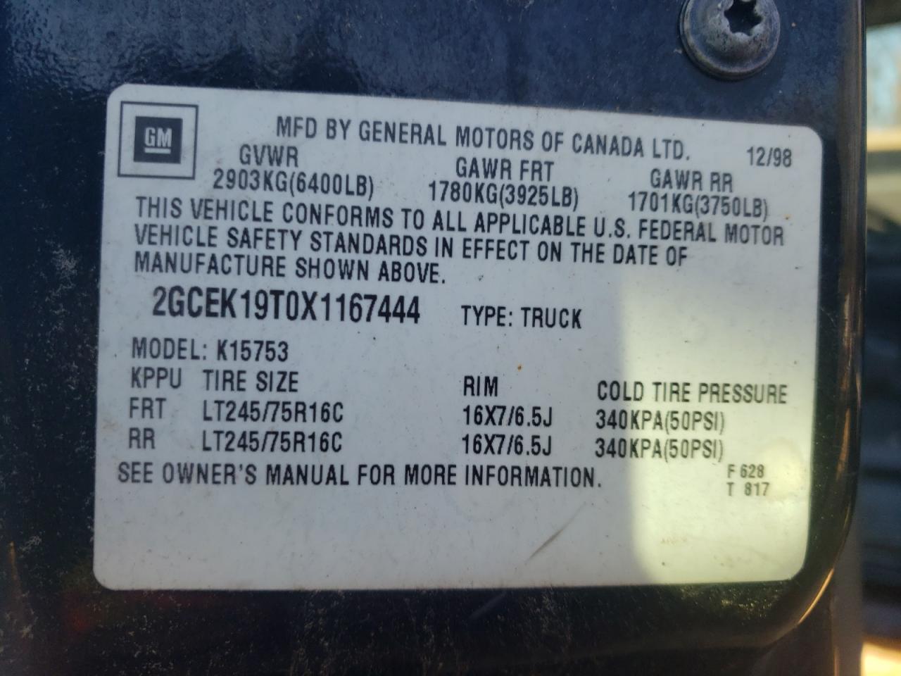 Photo 10 from auction – 1999 CHEVROLET SILVERADO with VIN 2GCEK19T0X1167444