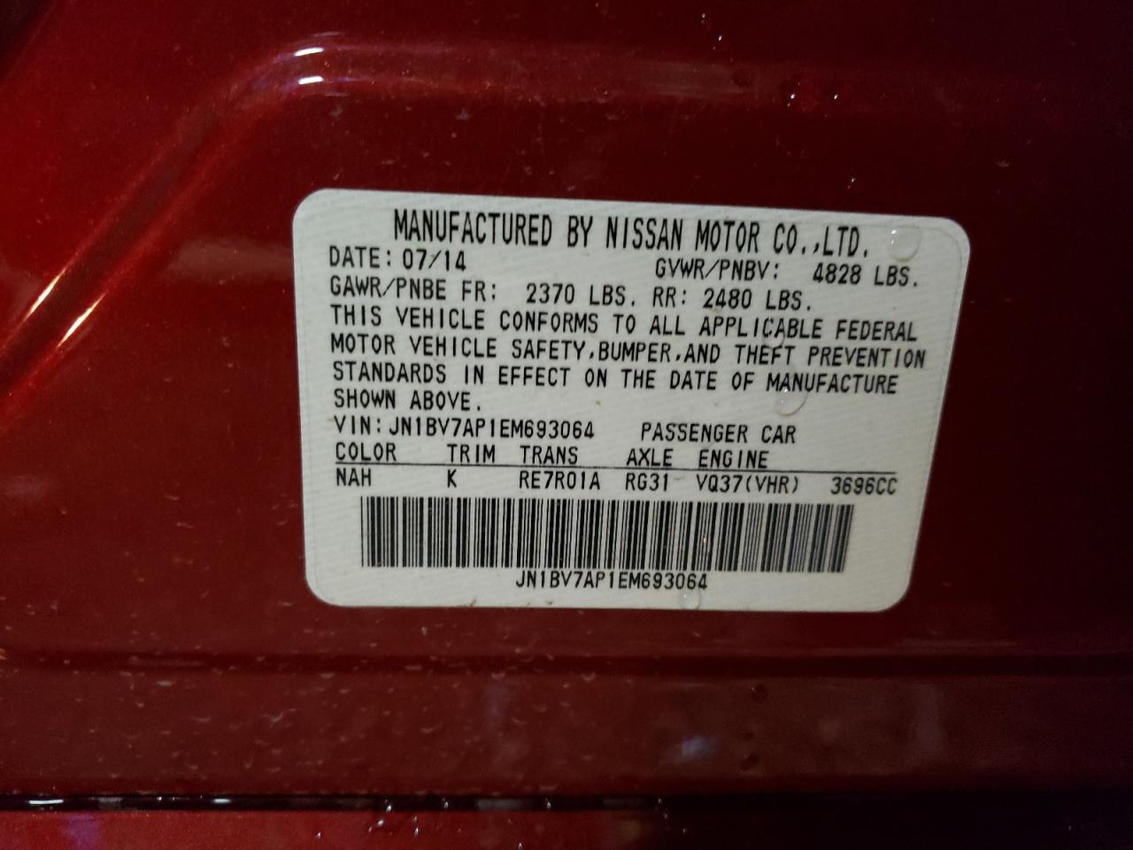 Photo 10 from auction – 2014 INFINITI Q50 BASE with VIN JN1BV7AP1EM693064